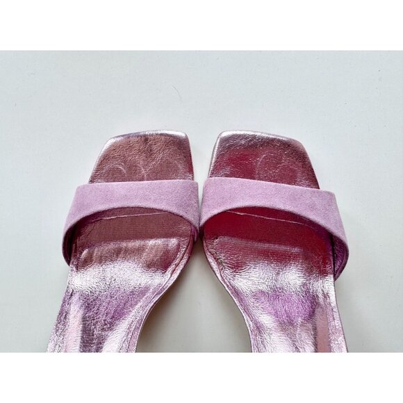 JEFFREY CAMPBELL Gema Lilac Metallic Suede Clear Beaded Heel Sandals, Size 8 - Picture 5 of 12